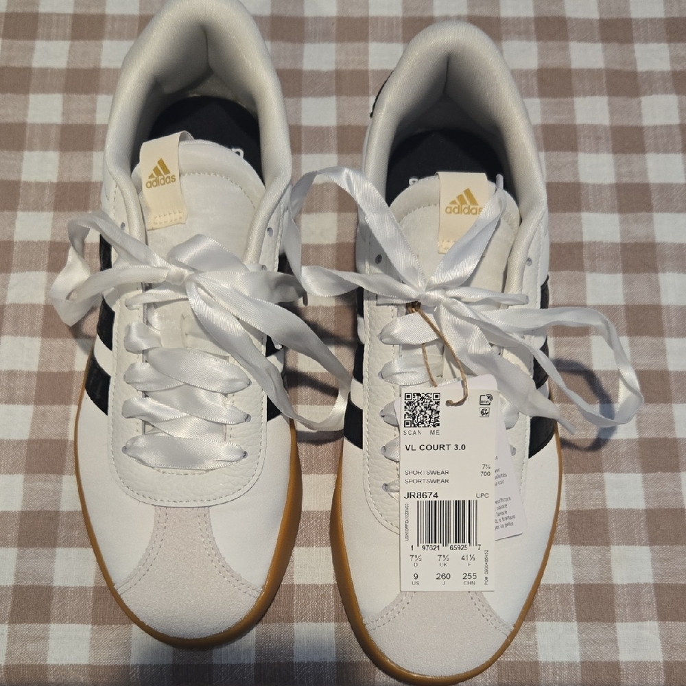 Adidas Womens VL Court 3.0 White Black Gold Sneakers